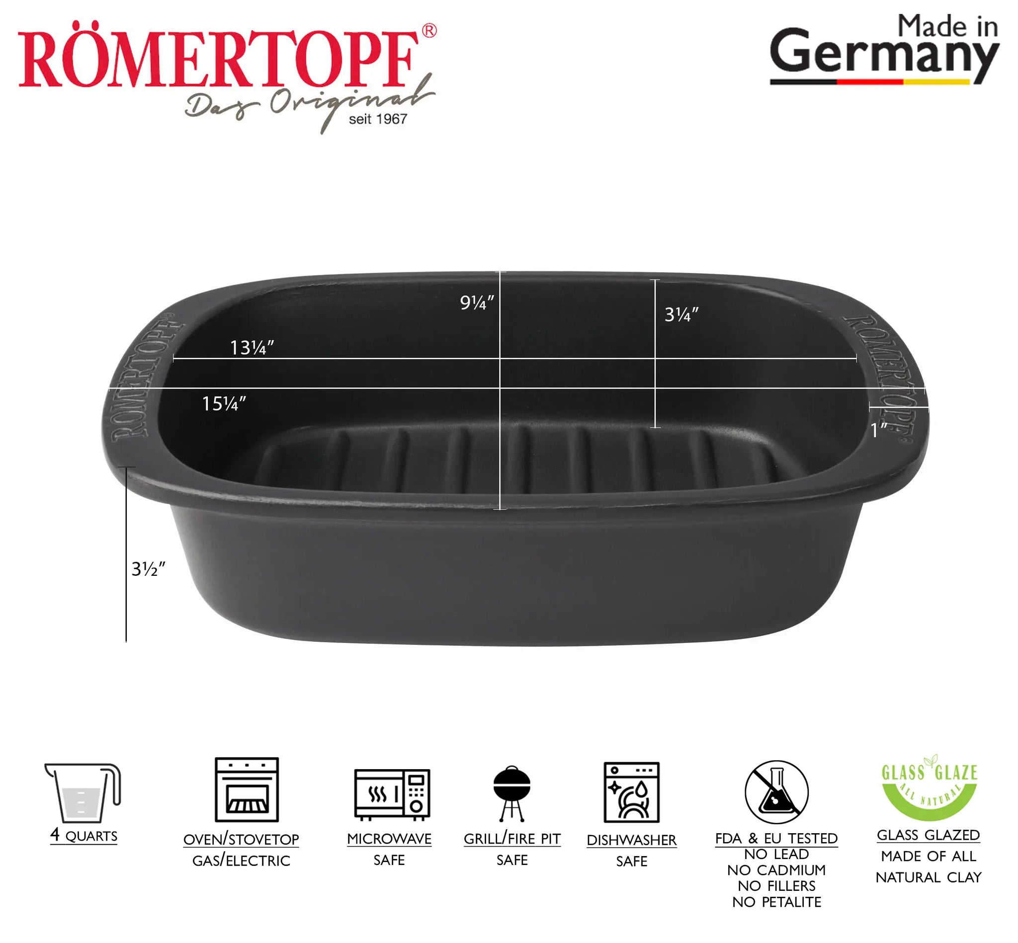 Römertopf 3.5 Litre Ceramic Roasting Dish – 40th Anniversary Green Casserole For Oven Stewing & Steam Cooking